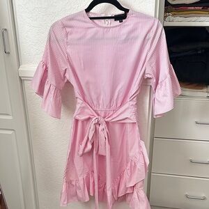 PrettyLittleThing Pink Striped Long Sleeve Dress